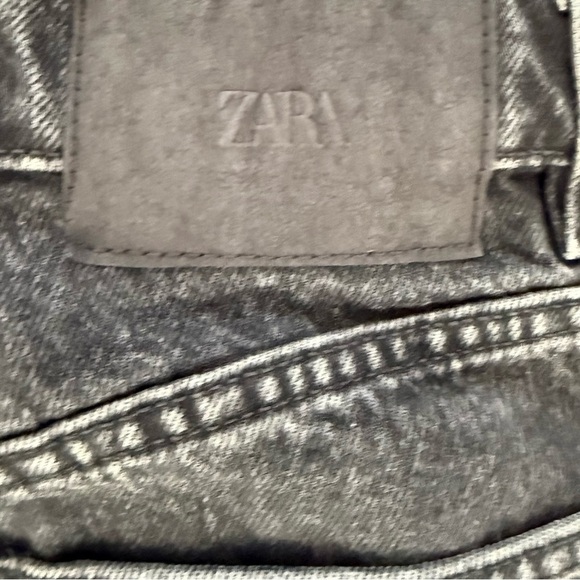 Zara Women’s High-Rise Button Fly Cropped Raw-Edge Wide-leg Black Wash Sz 0 EUC - Picture 8 of 12